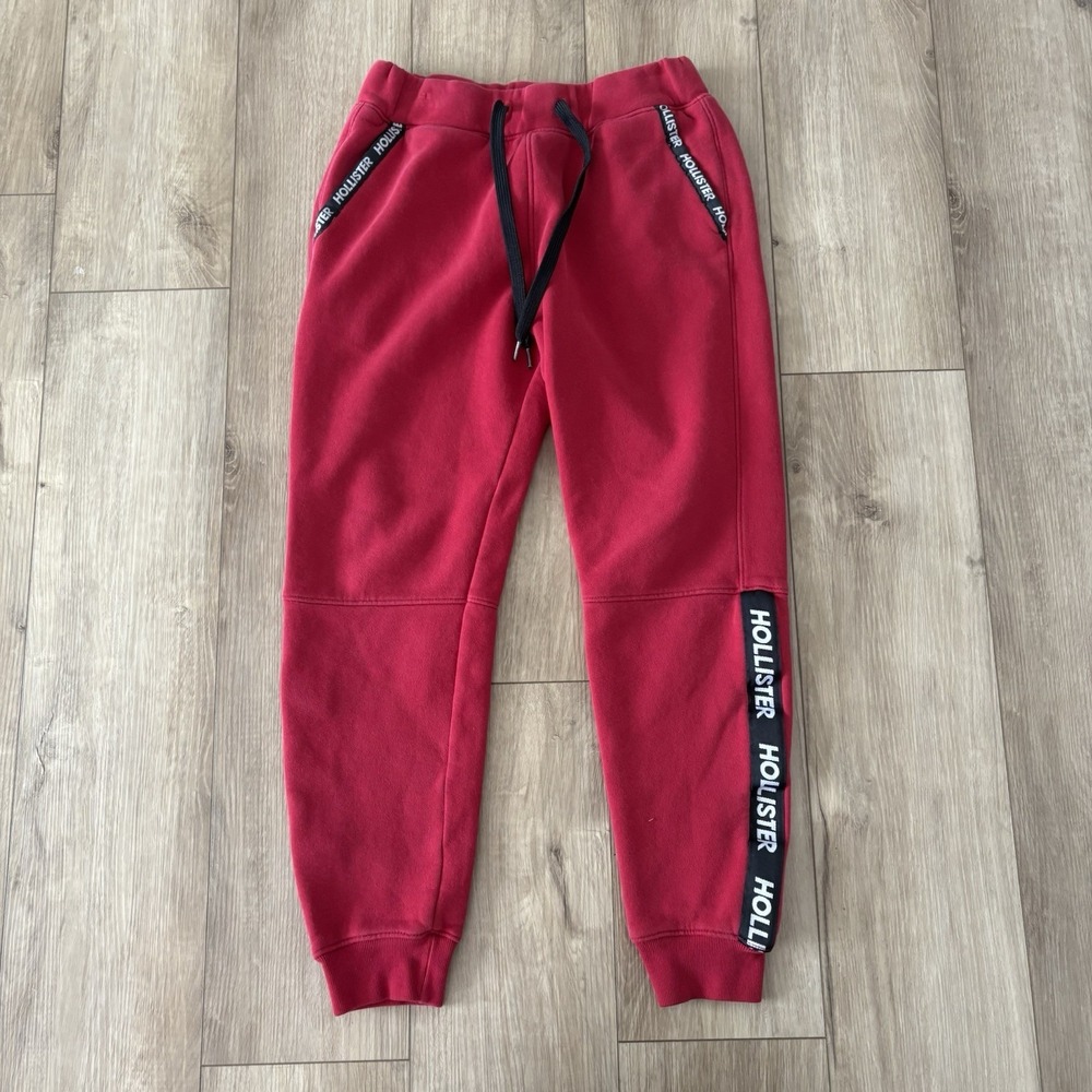 Hollister California Drawstring Sweatpants Joggers‎ Mens Small Red Logo Stripe